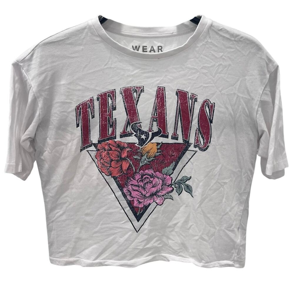 NFL WEAR By Erin Andrews Women's SM Houston Texans Floral Logo Graphic Crop Top